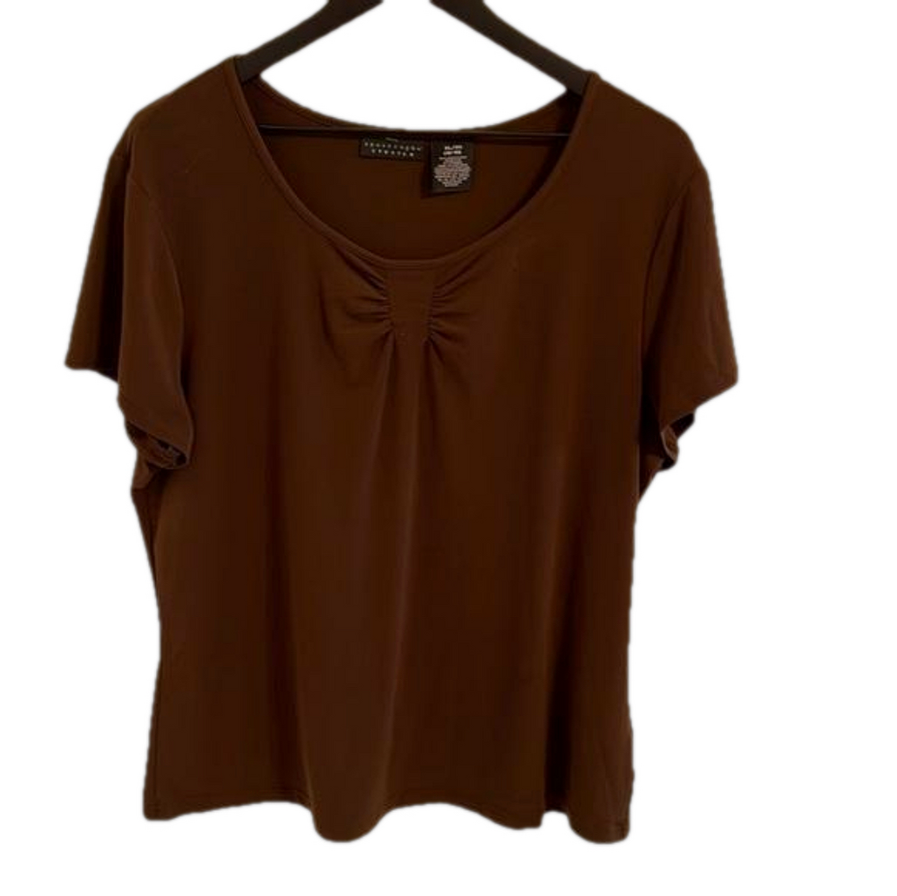 Apostrophe stretch  brown short sleeve blouse/top size XL GUC